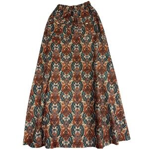 Vtg 70s Henri Boho Maxi Skirt Size 9/10 Brown Paisley Pockets A Line Hippie